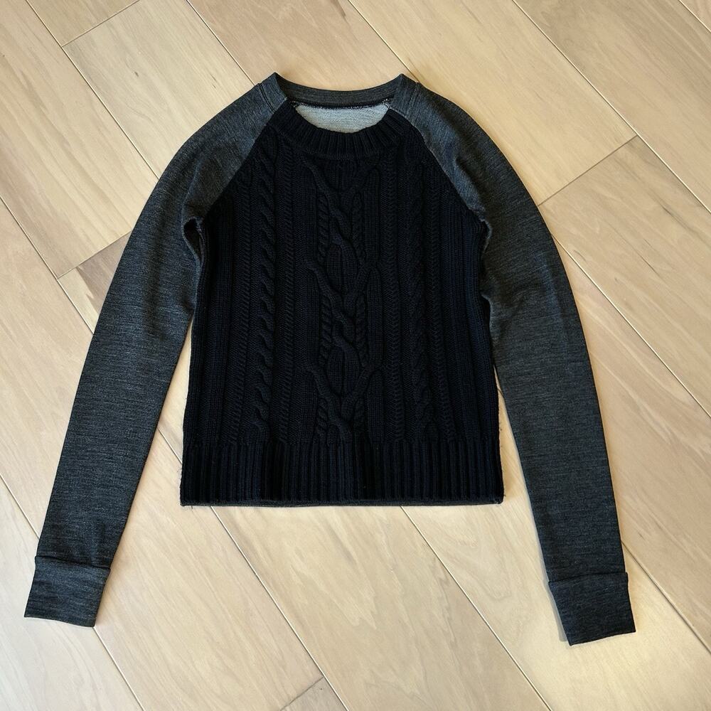 Lululemon St Moritz Black Merino Wool Cable Knit Sweater Top Women's 2